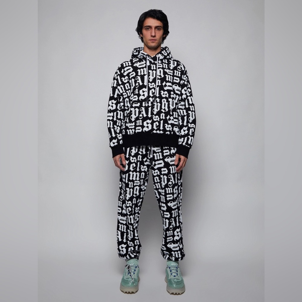 PALM ANGELS Black And White Broken Monogram Sweatpants